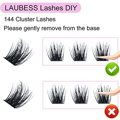 Individual Lashes 14-18mm 144pcs Cluster Lashes Mixed Tray Volume Eyelash Clusters DIY Lash Extension Kit Soft Lash Clusters Fluffy Mink Cluster Eyelash Extensions (03-0.07D, 14-18mm)