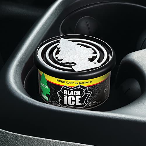 LITTLE TREES Car Air Freshener. Fiber Can Provides a Long-Lasting Scent for Auto or Home. Adjustable Lid for Desired Strength. Black Ice, 4 Fiber Cans