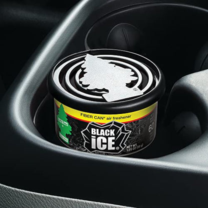 LITTLE TREES Car Air Freshener. Fiber Can Provides a Long-Lasting Scent for Auto or Home. Adjustable Lid for Desired Strength. Black Ice, 4 Fiber Cans