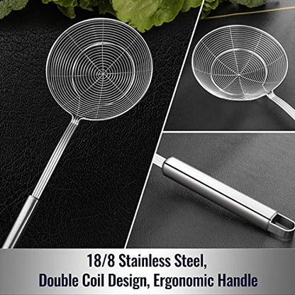 Hiware Solid Stainless Steel Spider Strainer Skimmer Ladle for Cooking and Frying, Kitchen Utensils Wire Strainer Pasta Strainer Spoon, 5.4 Inch