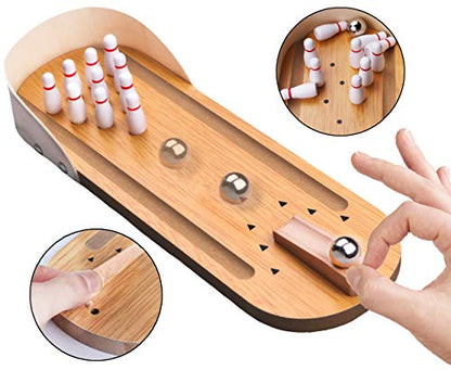 Table Top Mini Bowling Game Set-Tabletop Wooden Board Mini Arcade Desktop Tiny Bowling Shooting Alley Office Desk Stress Relief Gadgets Small Finger Toys Fun Gag Gifts for MenWomen Kids Teens Boys