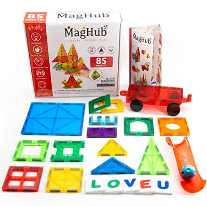 MagHub Magnet Toys Magnetic Tiles, 85 PCS Magnetic Building Blocks Set Learning Educational Toys for Boys Girls Preschool Educational Construction Kit Magnet Stacking Toys for Kids Toddlers Children