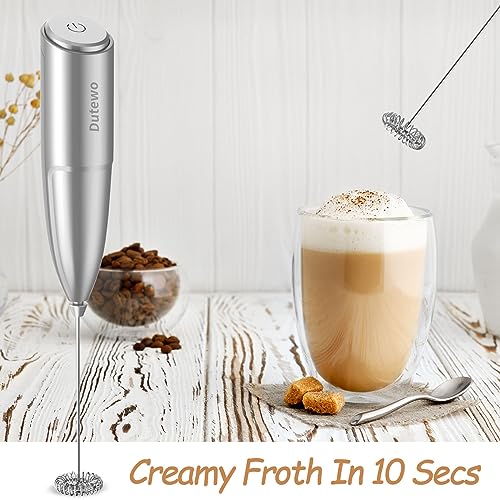 Hand Mixer Milk Frother for Coffee - Dutewo Frother Handheld Foam Maker for Lattes, Electric whisk Drink Mixer Mini Foamer for Cappuccino, Frappe, Matcha, Hot Chocolate Grey