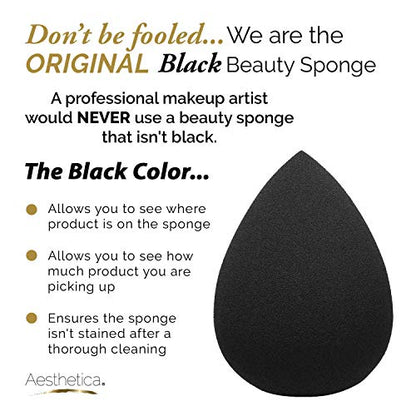 Aesthetica Cosmetics Beauty Sponge Blender - Latex Free and Vegan Makeup Sponge Blender - For Powder, Cream or Liquid Application - One Piece Make Up Sponge