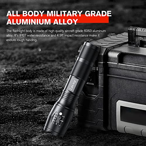 LETMY LED Tactical Flashlight S1000 PRO - 2 Pack Bright Military Grade Flashlights High Lumens - Portable Handheld Flash Lights with 5 Modes, Zoomable, Waterproof for Camping Outdoor Emergency