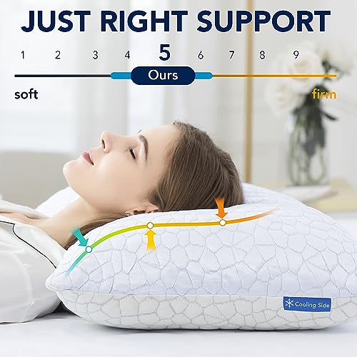 QUTOOL Cooling Pillows for Sleeping, Memory Foam Pillows 2 Pack, Bed Pillows King Size Set of 2 Gel Infused Adjustable Pillow with Bamboo & Cooling Pillow Cover Firm Pillow for Side and Back Sleepers