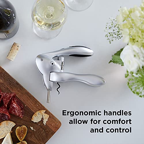 Rabbit Original Lever Corkscrew Wine Opener with Foil Cutter and Extra Spiral (Silver)