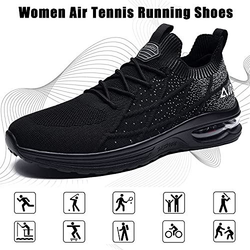 GANNOU Women's Air Athletic Running Shoes Tennis Slip on Walking Sport Fashion Sneakers Black 5.5 US