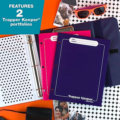 Trapper Keeper Binder, Retro Design, 1 Inch Binder, 2 Folders and Extra Pocket, Metal Rings and Spring Clip, Secure Storage, Animal, Mead School Supplies (260038CP1-ECM)