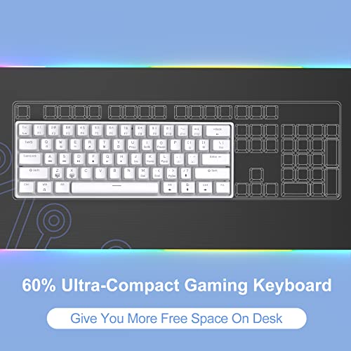 DIERYA 60% Mechanical Keyboard, DK61se Wired Gaming Keyboard with Brown Switches, LED Backlit Ultra-Compact 61 Keys Mini Office Keyboard for Windows Laptop PC Gamer Typist（White）