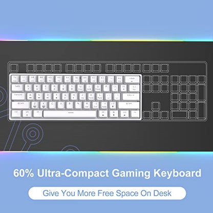 DIERYA 60% Mechanical Keyboard, DK61se Wired Gaming Keyboard with Brown Switches, LED Backlit Ultra-Compact 61 Keys Mini Office Keyboard for Windows Laptop PC Gamer Typist（White）