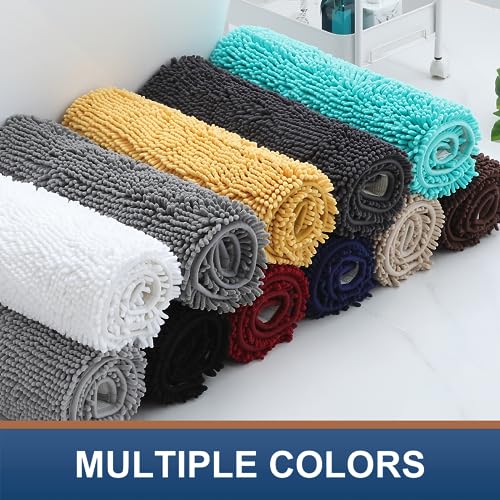 smiry Luxury Chenille Bath Rug, Extra Soft and Absorbent Shaggy Bathroom Mat Rugs, Machine Washable, Non-Slip Plush Carpet Runner for Tub, Shower, and Bath Room(24''x16'', Black)