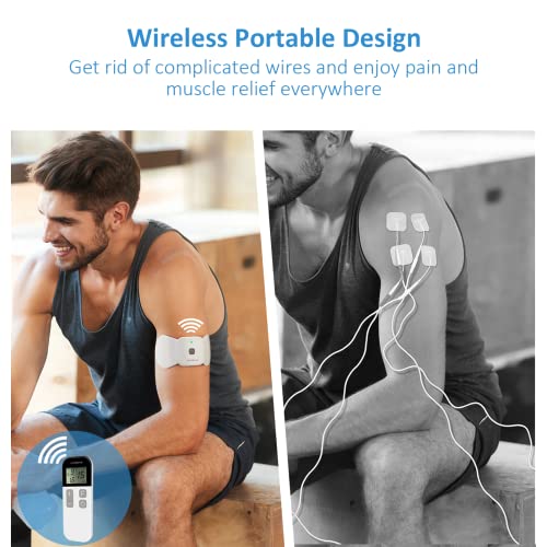 Comfytemp Wireless TENS Unit Muscle Stimulator for Pain Relief Therapy, Rechargeable TENS Machine for Pain Management, Portable TENS Device for Back, Shoulder, Cramps Pain Relief, 15 Modes, 2 Pads