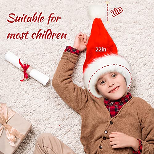 Kids Santa Hat,Christmas Hat,Classic Thicker Fur Red Velvet Santa Hat for Kid Toddler Infant Boy Girl New Year Xmas Holiday