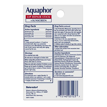 Aquaphor Lip Repair, Moisturizing Lip Balm Multipack (2 Repair sticks + 2 Repair & Protect SPF 30 sticks)