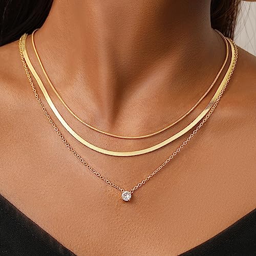 iF YOU 6 Pcs Gold Chokers Necklace Set for Women Girls, 14k Gold Plated CZ Pendant Necklace, Trendy Dainty Snake Chain Layered Necklaces for Jewelry Gifts