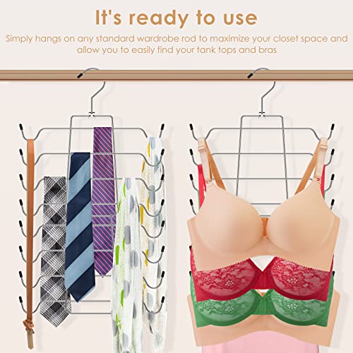2 Pcs Closet Organizers and Storage, 8 Layer Tank Top Hangers Space Saving Bra Organizer 360° Rotating Metal Clothes Hanger Dorm Room Essentials for College Students Girls Organizer Belts Swimsuits