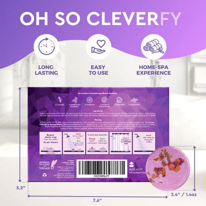 Cleverfy Shower Steamers Aromatherapy - Variety Pack of 6 Shower Bombs with Essential Oils. Self Care Christmas Gifts for Women and Stocking Stuffers for Adults and Teens. Purple Set