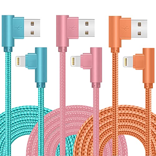 Exeric iPhone Charger, 3 Pack 6FT 90 Degree Charging Cable MFi Certified USB Lightning Cable Nylon Braided Fast Charging Cord Compatible for iPhone 13/12/11/X/Max/8/7/6/6S/5/5S/SE/Plus/iPad (6FT)