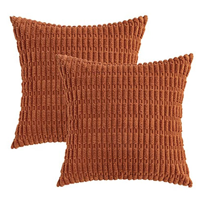 MIULEE Pack of 2 Corduroy Decorative Fall Throw Pillow Covers 18x18 Inch Soft Boho Striped Pillow Covers Modern Farmhouse Home Decor for Sofa Living Room Couch Bed Rust