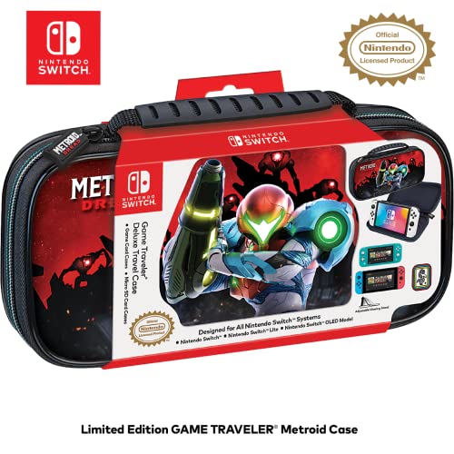 Game Traveler Metroid Nintendo Switch Case - Switch OLED Case for Switch OLED, Original Switch, Adjustable Viewing Stand & Bonus Game Cases, Deluxe Carry Handle, Licensed Nintendo Switch game case