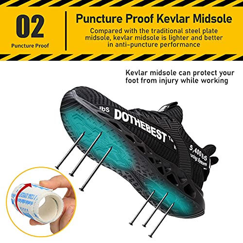 Steel Toe Shoes for Men Lightweight Indestructible Work Sneakers Women Puncture Proof Comfortable Slip On Safety Shoes Black Size M10/W11.5