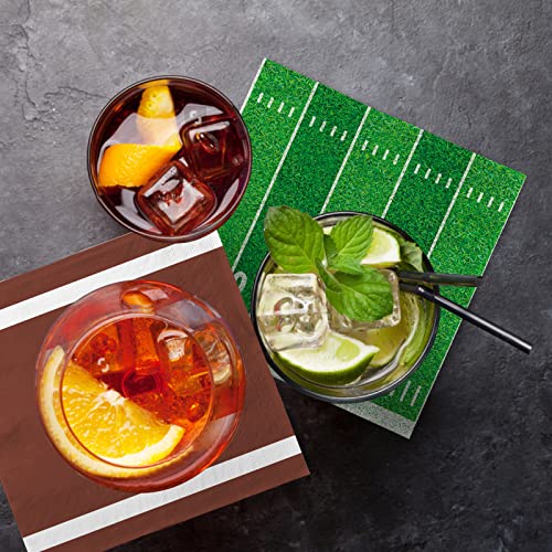 Football Birthday Party Supplies Disposable Paper Cocktail Napkins for Tailgate Party Decorations, Assorted 40 Pack Football Field Design and 40 Pack of football Pattern, Total 80 Pack