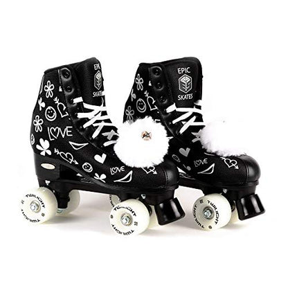 Epic Skates Womens Luv Quad Roller Skates, Black/White, Ladies 5