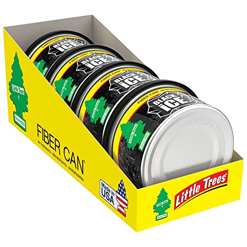 LITTLE TREES Car Air Freshener. Fiber Can Provides a Long-Lasting Scent for Auto or Home. Adjustable Lid for Desired Strength. Black Ice, 4 Fiber Cans