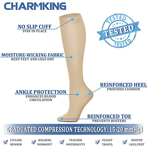 CHARMKING Compression Socks for Women & Men Circulation (3 Pairs) 15-20 mmHg is Best Athletic for Running, Flight Travel, Support, Cycling, Pregnant - Boost Performance, Durability (L/XL,Multi 55)