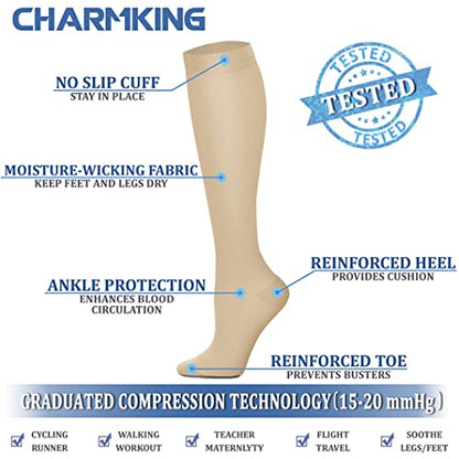 CHARMKING Compression Socks for Women & Men Circulation (3 Pairs) 15-20 mmHg is Best Athletic for Running, Flight Travel, Support, Cycling, Pregnant - Boost Performance, Durability (L/XL,Multi 55)