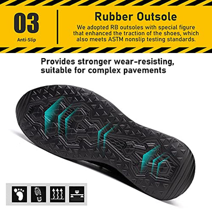 Steel Toe Shoes for Men Lightweight Indestructible Work Sneakers Women Puncture Proof Comfortable Slip On Safety Shoes Black Size M10/W11.5