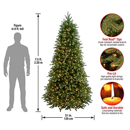 National Tree Company 'Feel Real' Pre-lit Artificial Christmas Tree | Includes Pre-strung White Lights and Stand | Jersey Fraser Fir Slim- 7.5 ft