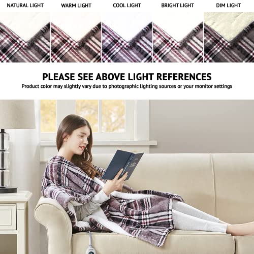 Beautyrest Ultra Soft Sherpa Berber Fleece Electric Poncho Wrap Blanket Heated Throw with Auto Shutoff, 50 in x 64 in, Grey Plaid