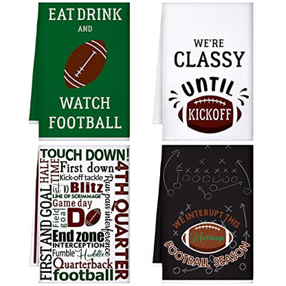 Mixweer Set of 4 Football Kitchen Decorative Towels Dish Towels Football Towel Sports Theme Dish Cloths Absorbent Hand Towels Tea Dish Washcloths for Cooking Baking Housewarming Gift 15.75 x 23.62 in