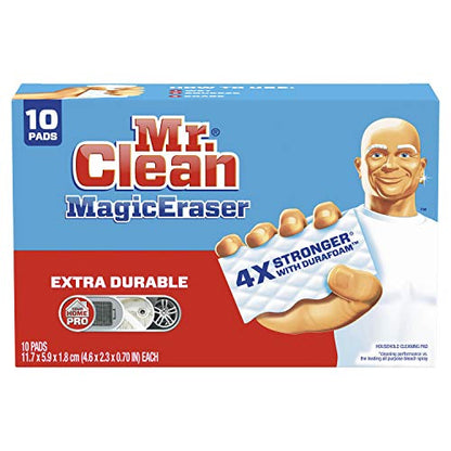 Mr. Clean Magic Eraser, Extra Durable, Shoe, Bathroom, and Shower Cleaner, Cleaning Pads with Durafoam, 10 Count