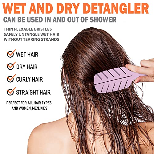 Detangler Brush by Fiora Naturals - 100% Bio-Friendly Detangling brush w/Ultra-Soft Bristles - Glide Through Tangles with Ease - For Curly, Straight, Black Natural, Women, Men, Kids - Dry and Wet Hair