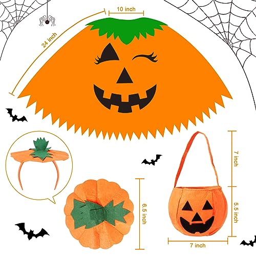 KOFECIT 3PCS Halloween Pumpkin Poncho for Women,Pumpkin Cape Costume with Headband and Candy Bag,Halloween Costume for Women Adults