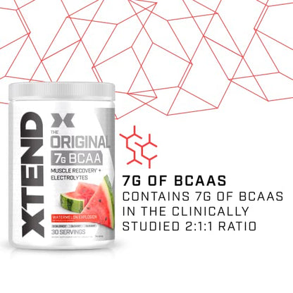 XTEND Original BCAA Powder Watermelon Explosion - Sugar Free Post Workout Muscle Recovery Drink with Amino Acids - 7g BCAAs for Men & Women - 30 Servings