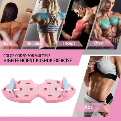 LALAHIGH Push Up Board, Portable Home Workout Equipment for Women & Men, 30 in 1 Home Gym System with Pilates Bar, Resistance Band, Booty Bands, Pushup Stands for Body Shaping - Pink Series