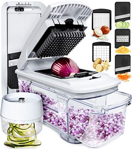 Fullstar All-in-1 Vegetable Chopper, Mandoline Slicer & Cheese Grater | Multi Blade French Fry Cutter & Veggie Dicer | Includes Bonus Handheld Spiralizer & Kitchen Gadgets