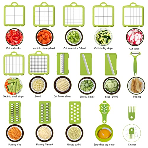 New 2022 Vegetable Chopper Dicer Onion Chopper, 22 in 1 Food Chopper Fruits Cutter with 14 Stainless Steel Blades, Adjustable Slicer, Vegetable Cutter with Drain Rack Storage Container, Kitchen Gadget