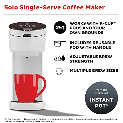 Instant Pot Solo Single Serve Coffee Maker,From the Makers of Instant Pot,K-Cup Pod Compatible Coffee Brewer,Includes Reusable Coffee Pod&Bold Setting,Brew 8 to 12oz.,40oz. Water Reservoir,White