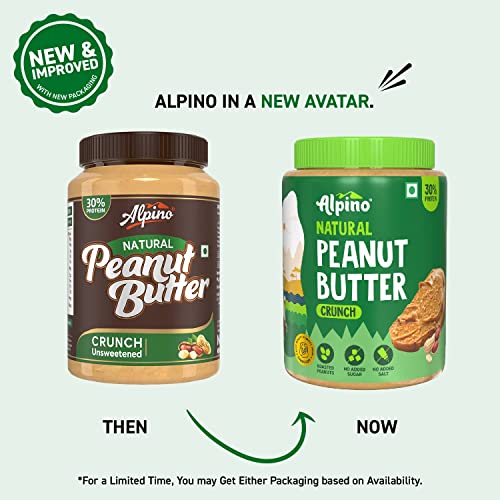 Alpino Peanut Butter Crunch 1 KG / 35 Oz | Made With 100% Roasted Peanuts | No Added Sugar | No Added Salt | No Hydrogenated Oils | 100% Non-GMO | Gluten-Free | Vegan | 35 Ounce (Unsweetened Crunch)