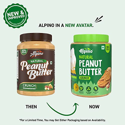 Alpino Peanut Butter Crunch 1 KG / 35 Oz | Made With 100% Roasted Peanuts | No Added Sugar | No Added Salt | No Hydrogenated Oils | 100% Non-GMO | Gluten-Free | Vegan | 35 Ounce (Unsweetened Crunch)