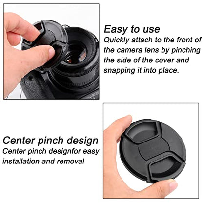 37mm Camera Lens Cap, PCTC Camera Lens CoverSnap-On Center Pinch Front Lens Cover with Strap Compatible with Nikon, Canon, Sony & Other DSLR Cameras