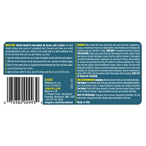 Meguiar’s Whole Car Air Refresher, Odor Eliminator Spray Eliminates Strong Vehicle Odors, New Car Scent - Three 2 Oz Spray Bottles