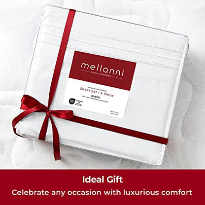 Mellanni Queen Sheet Set - 4 PC Iconic Collection Bedding Sheets & Pillowcases - Hotel Luxury, Extra Soft, Cooling Bed Sheets - Deep Pocket up to 16" - Wrinkle, Fade, Stain Resistant (Queen, White)