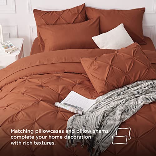 Bedsure Queen Comforter Set - Bed in a Bag Queen 7 Pieces, Pintuck Bedding Sets Burnt Orange Bed Set with Comforter, Sheets, Pillowcases & Shams