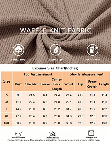 Ekouaer Waffle Knit Pajamas Set Womens Loungewear Short Sleeve Lounge Set 2 Piece PJ Sets S-XXL Black